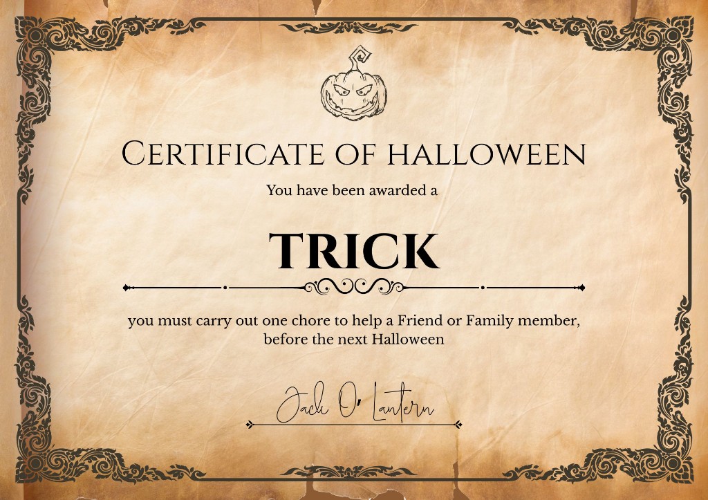 Trick Certificate printable Halloween certificate