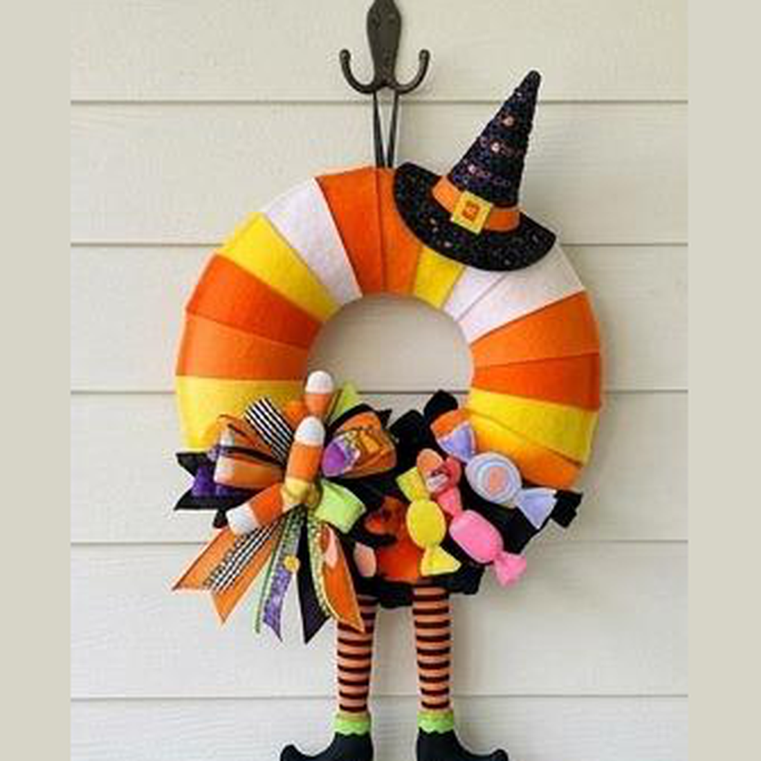 Candy Corn & Witch Halloween door wreath