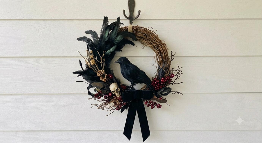 Classic Crow Halloween door wreath