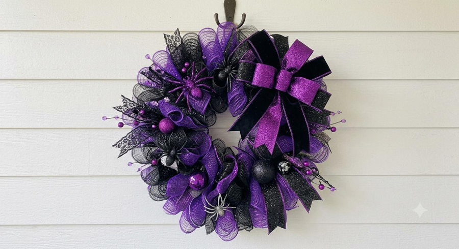 Purple & Black Sparkle Halloween door wreath