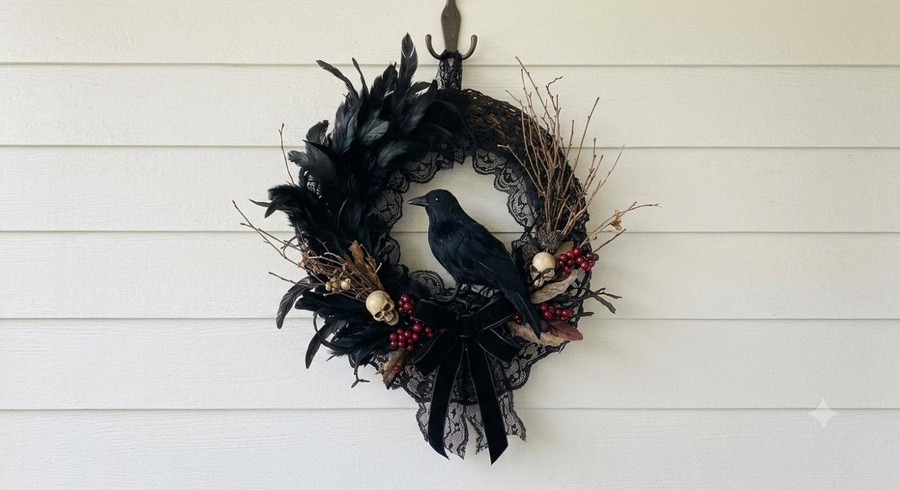 Raven & Lace Halloween door wreath