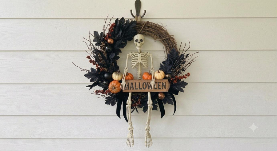Skeletal Chic Halloween door wreath