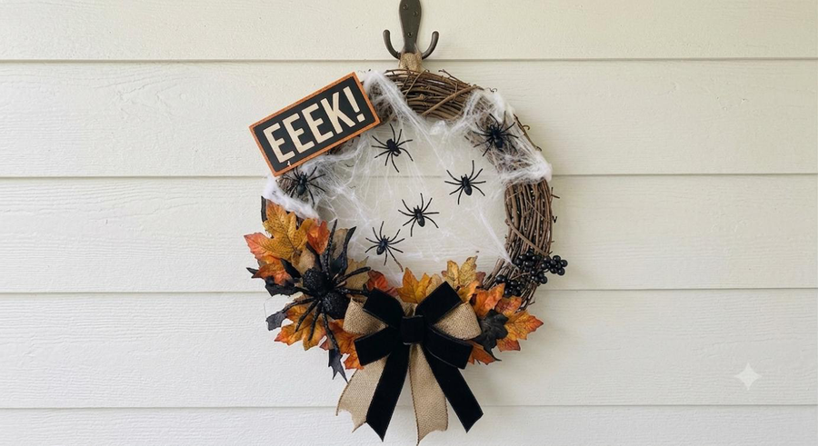 Spooky Spiderweb Halloween door wreath